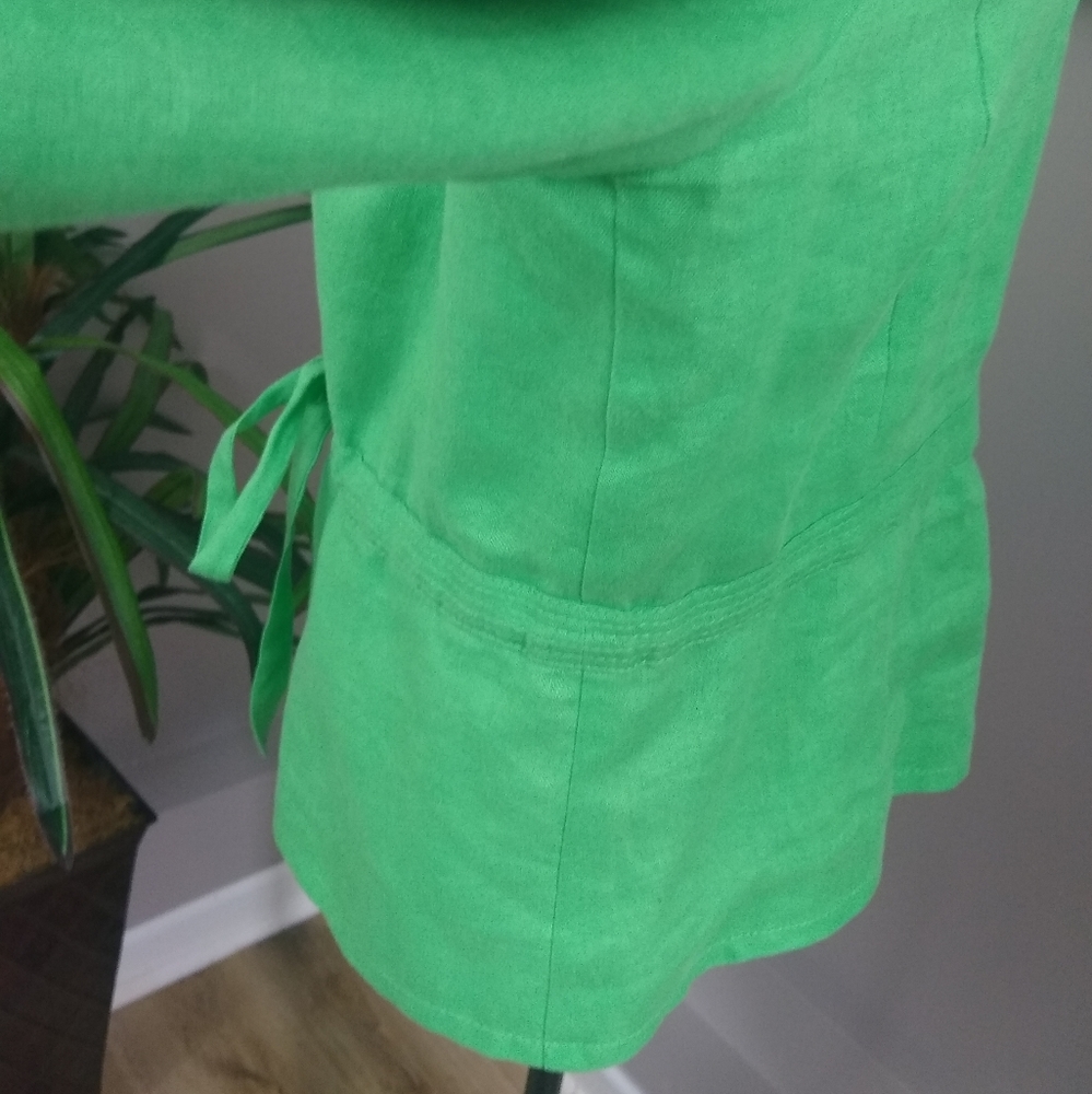 Plus Size M Collection Lime Green Drawstring Linen Jacket - Picture 10 of 16